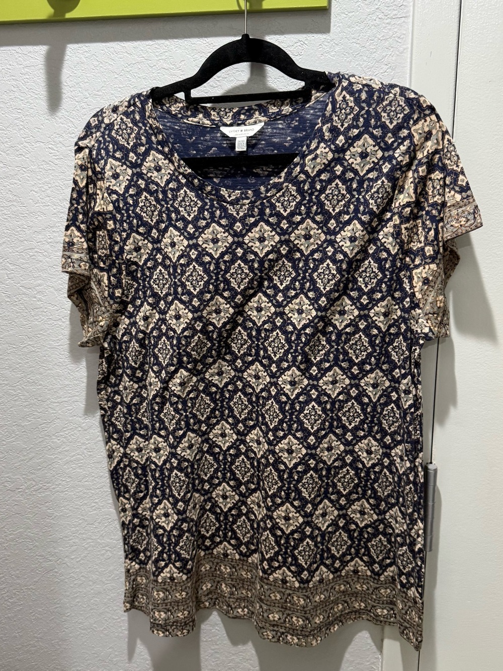 Lucky Brand Navy & Cream Geometric Short Sleeve Tee